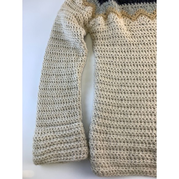 J Crew Knit By Hand Alpaca Wool Sweater Bell Sleeve Chevron Stripe Vintage Large - Picture 3 of 12